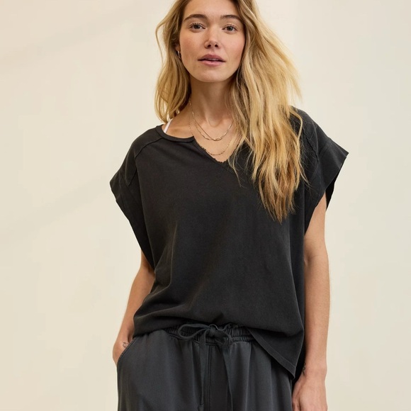 Aerie Summer Breeze Notch Neck T-Shirt, Smoked Gray, Small - Picture 2 of 7